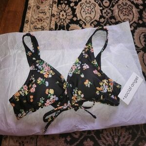 Black Floral Bikini Top